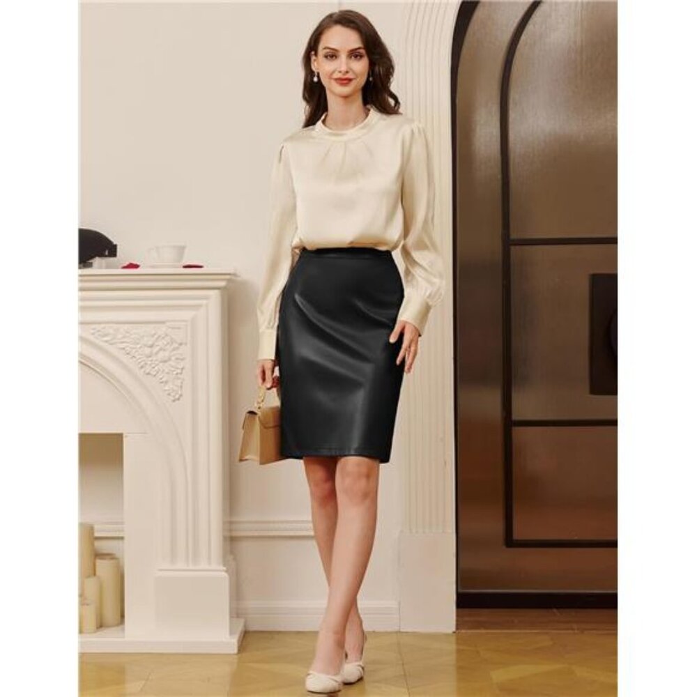 Vegan Leather Skirt for Women Black - Picture 4 of 6